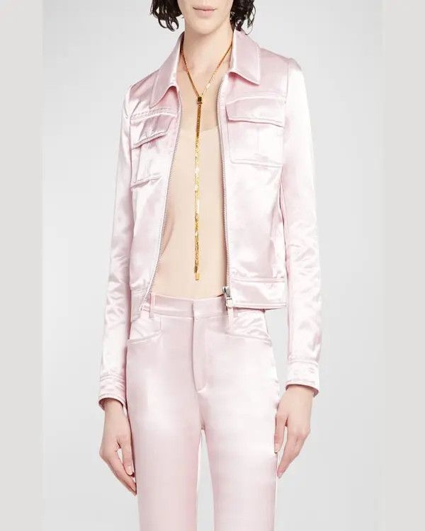 Tom Ford o1w1db10525 CS1237 Ducesse Satin Full Zip Jacket in Pink Size XS / US 0-2 / IT 36-38 - 2 Thumbnail