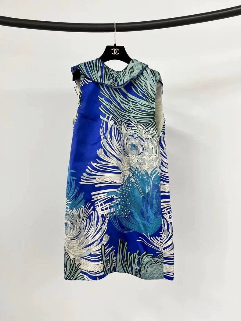 Gucci Blue silk printed backless dress