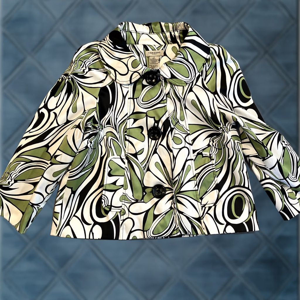 Vintage Vertigo Paris Jacket Womens S Green Lightweight Button Up 3/4 Sleeve Pucci Size S / US 4 / IT 40 - 1 Thumbnail