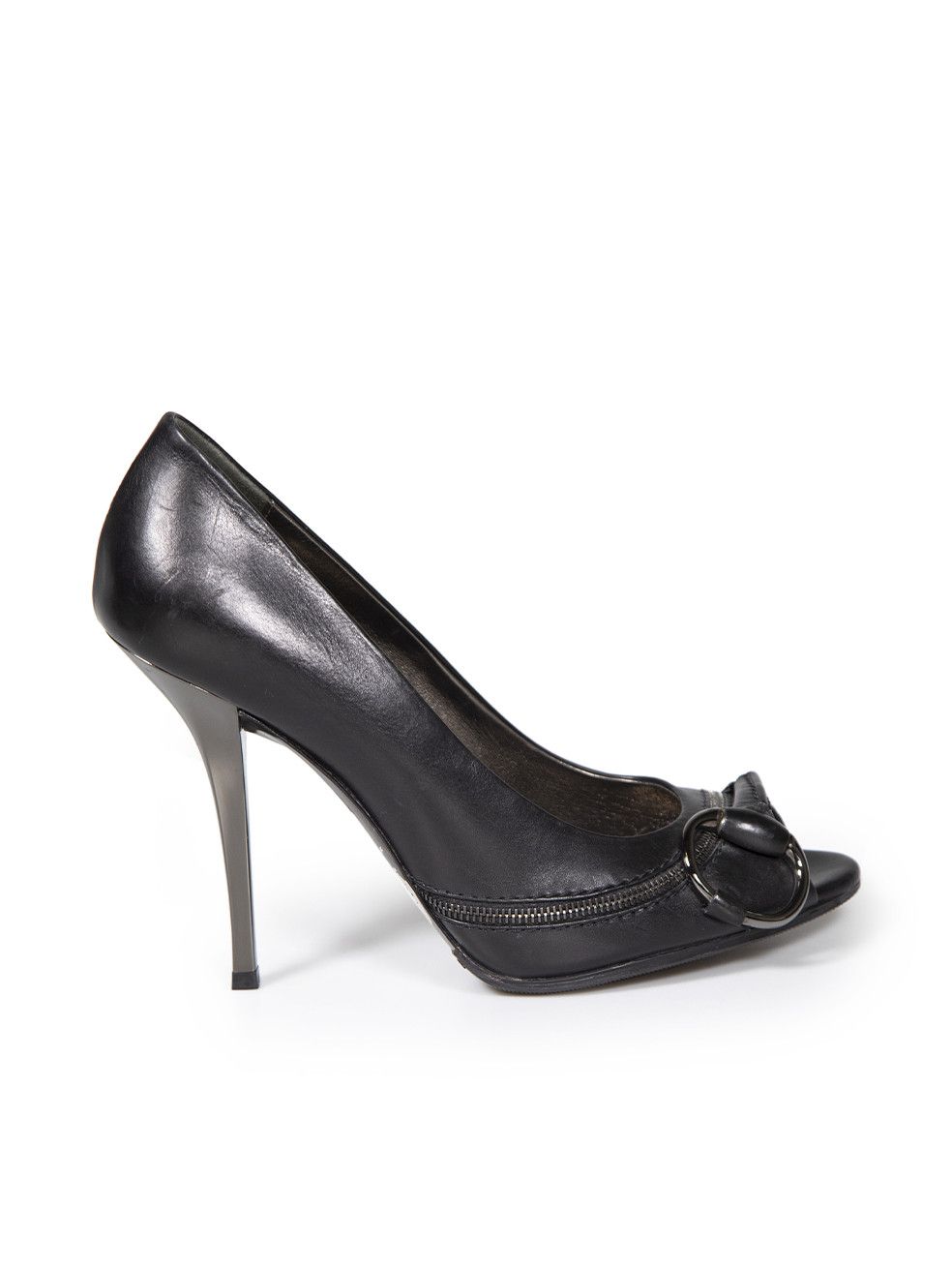 image of Gucci Black Leather Horsebit Zip Accent Heel Shoes, Women's (Size 9)