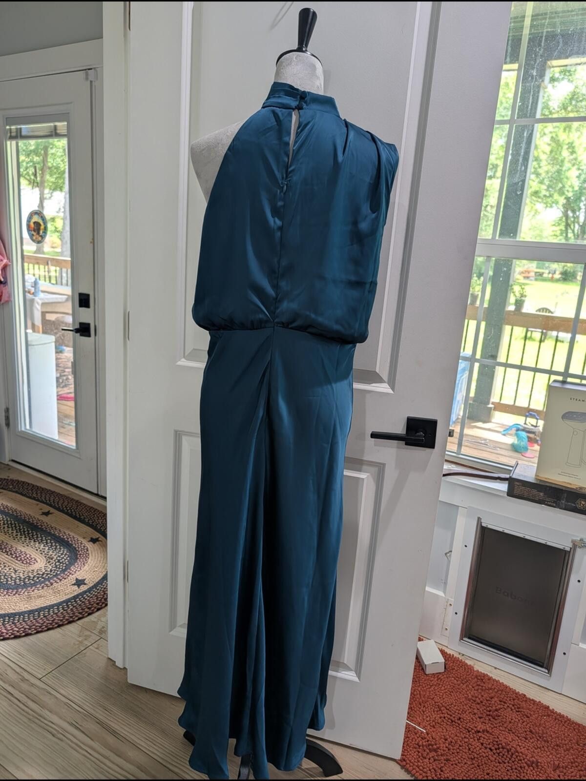 Other Teal Satin High-Neck Sleeveless Maxi Dress Size L / US 10 / IT 46 - 5 Thumbnail