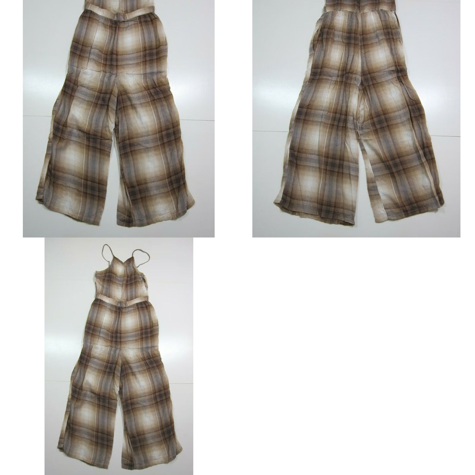 American Eagle Outfitters American Eagle Outfitters Jumpsuit Women S Plaid Brown 100% Rayon Spaghetti Strap Wide Leg Pockets Size 28" / US 6 / IT 42 - 8 Thumbnail