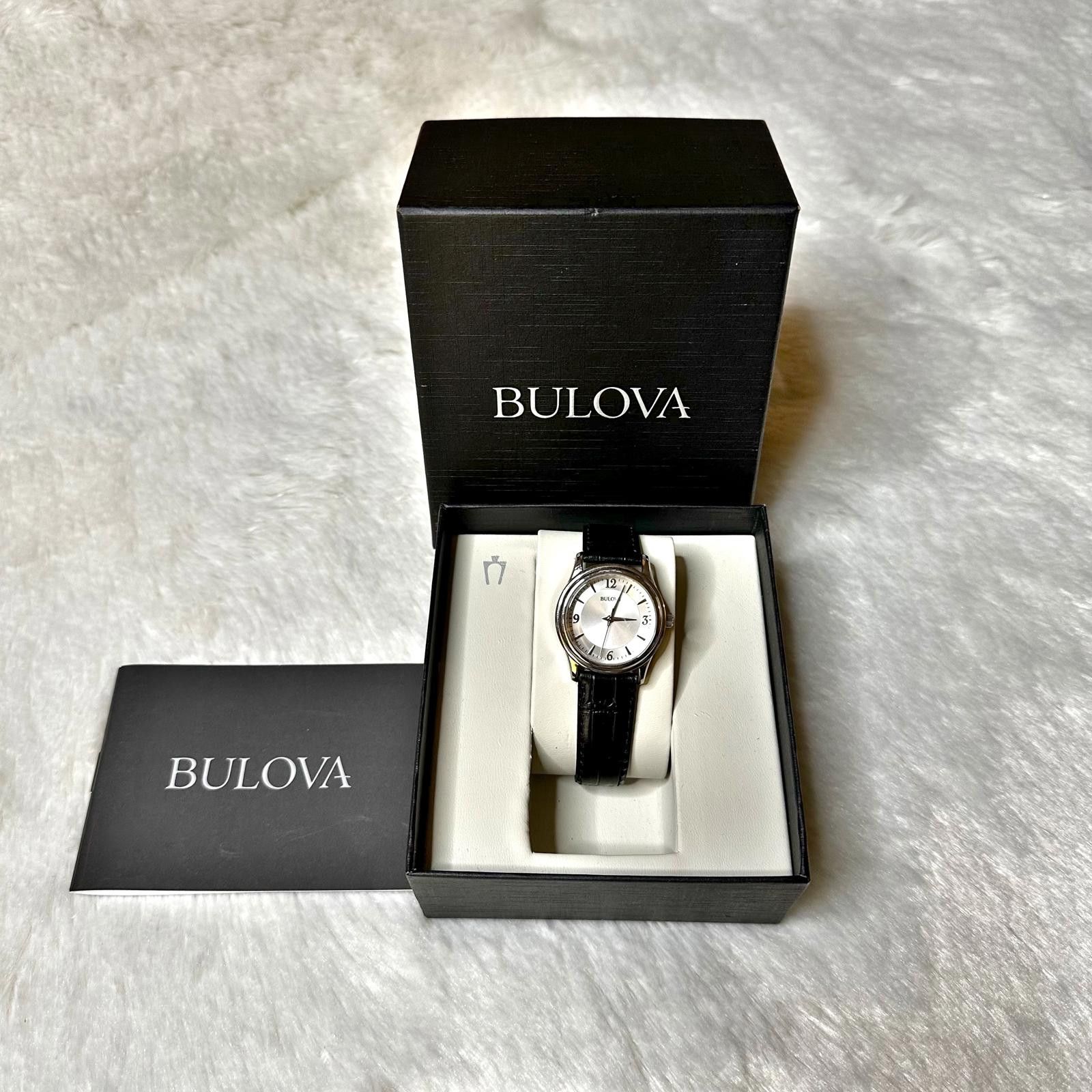 New with tags and original box Leather band Bulova watch 96T58 Bulova Womens 96T58 Silver Tone Black Leather Strap 30mm  main image 2