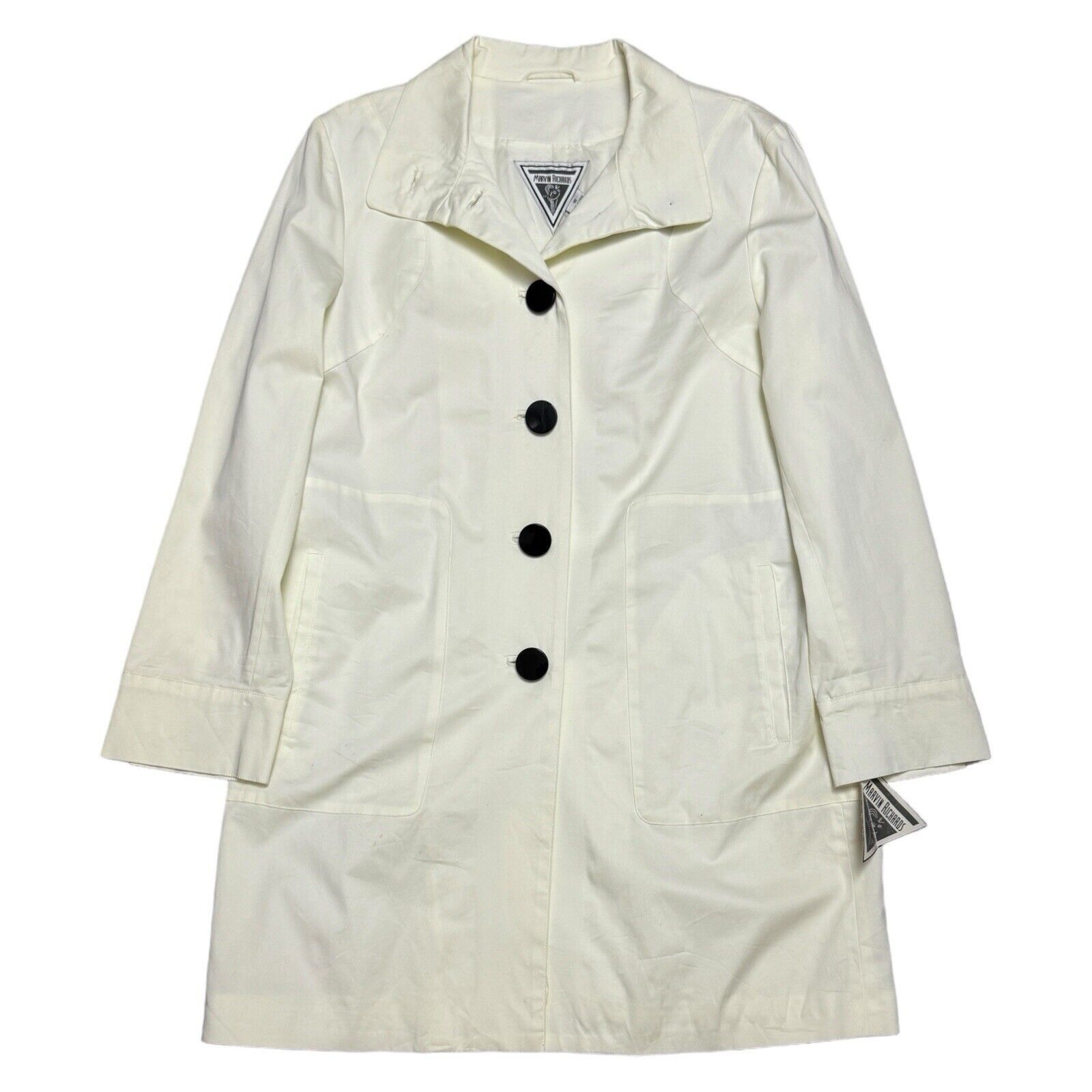 Designer VINTAGE Marvin Richards Designer Ivory Business Trench Coat Size L / US 10 / IT 46 - 1 Thumbnail