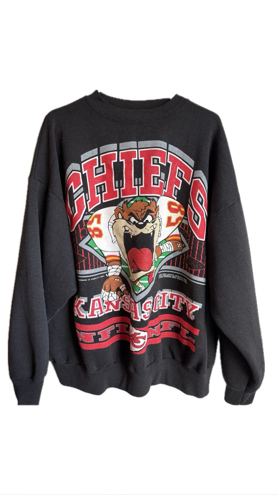 Warner Bros Rare vintage 1992 KC Kansas City Chiefs Taz sweatshirt Size US XL / EU 56 / 4 - 1 Thumbnail
