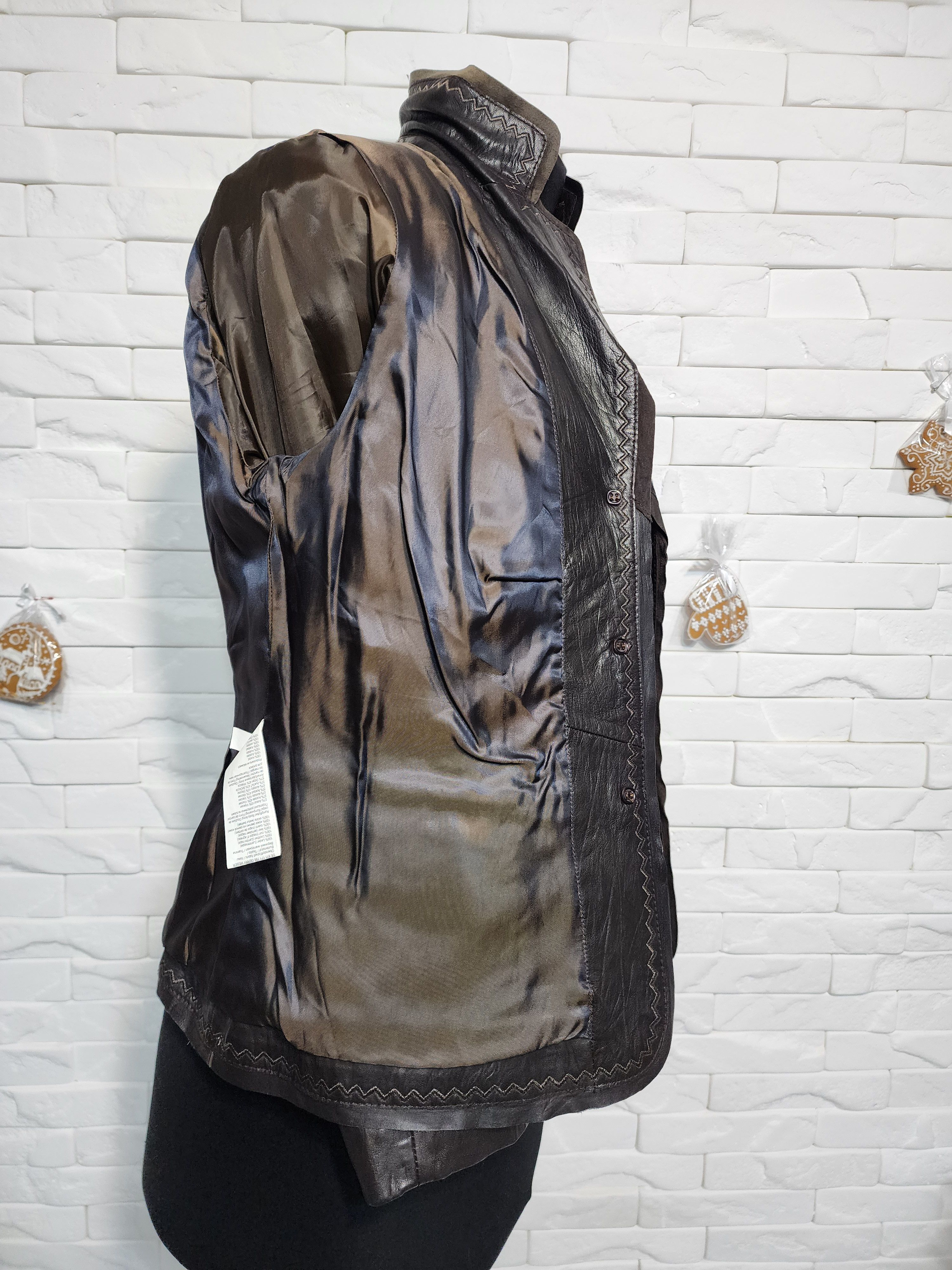 Other Brown Leather Jacket: Women's Blazer with Stitching Size M / US 6-8 / IT 42-44 - 11 Thumbnail