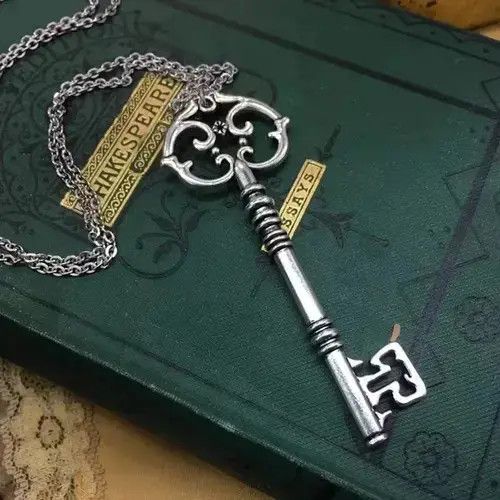 Archival Clothing x Jewelry Skeleton Key Chain Necklace Chrome Gothic Jewelry Rock in Silver, Men's