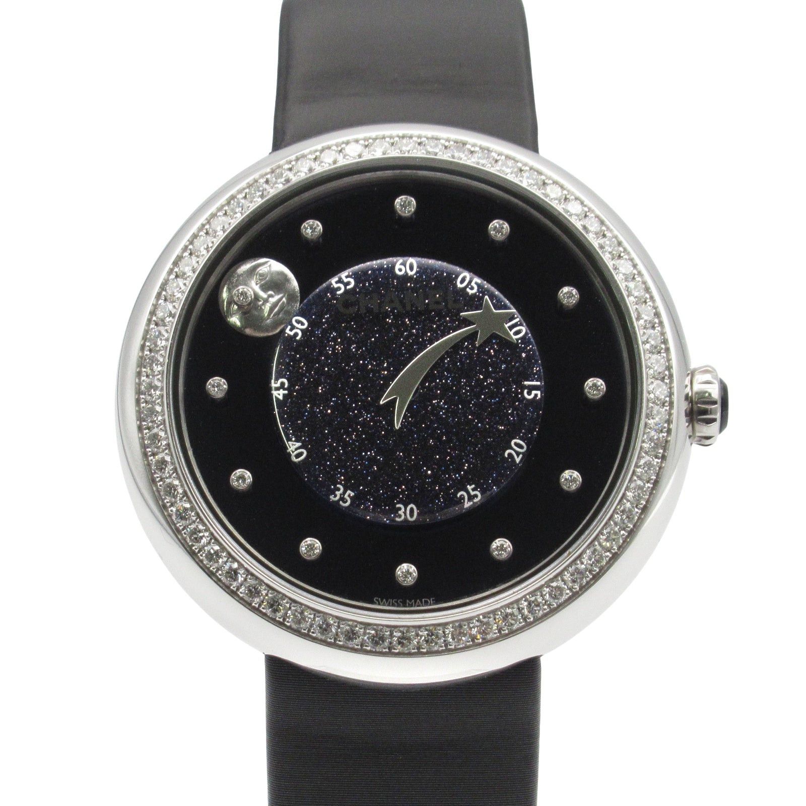 Chanel Mademoiselle Prive Women Watch Automatic Winding K18Wg (White Gold) Leather Belt Black