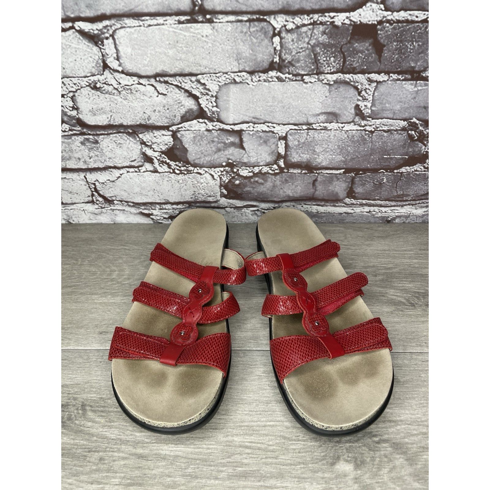 Other SAS Naples Red Leather Snakeskin Embossed 3 Strap Sandals Wo Size US 9.5 / IT 39.5 - 16 Thumbnail