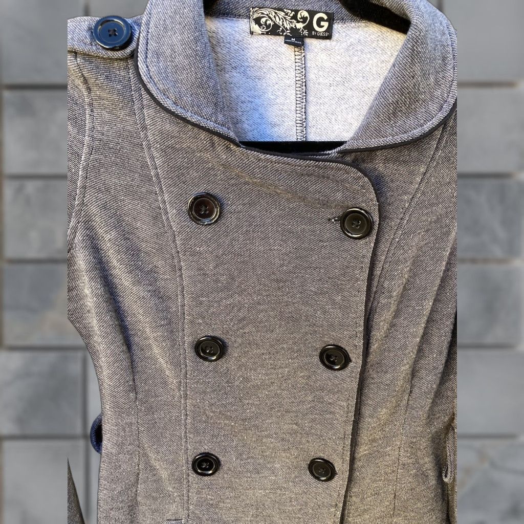 Guess VINTAGE? (no) Women GUESS Coat Gray Double Breast Pea Coat M Button Pockets Polyester Lined RN62136 Size M / US 6-8 / IT 42-44 - 1 Thumbnail