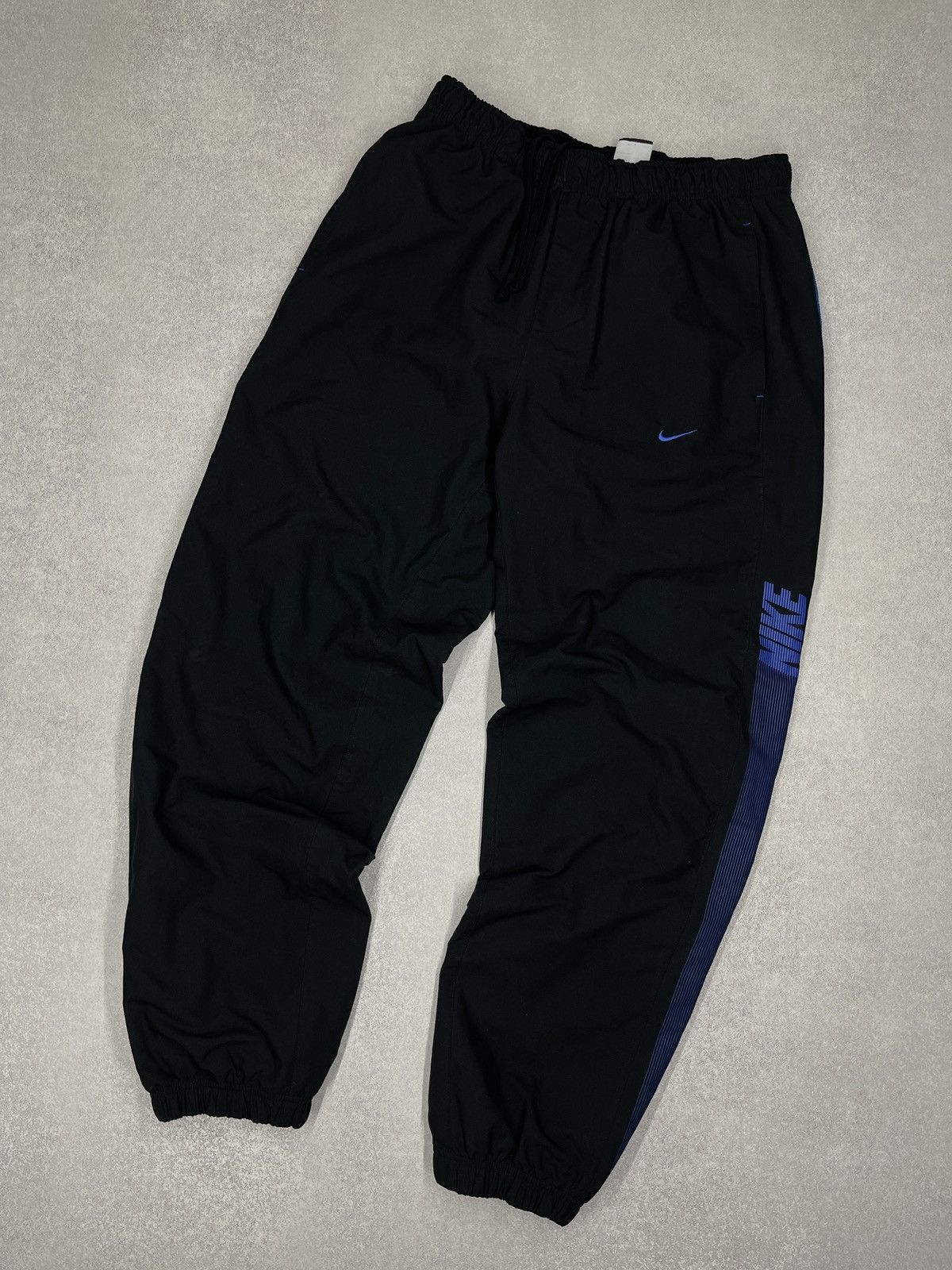 Vintage Nike Nylon Sweatpants Black Double Big Logo Drill