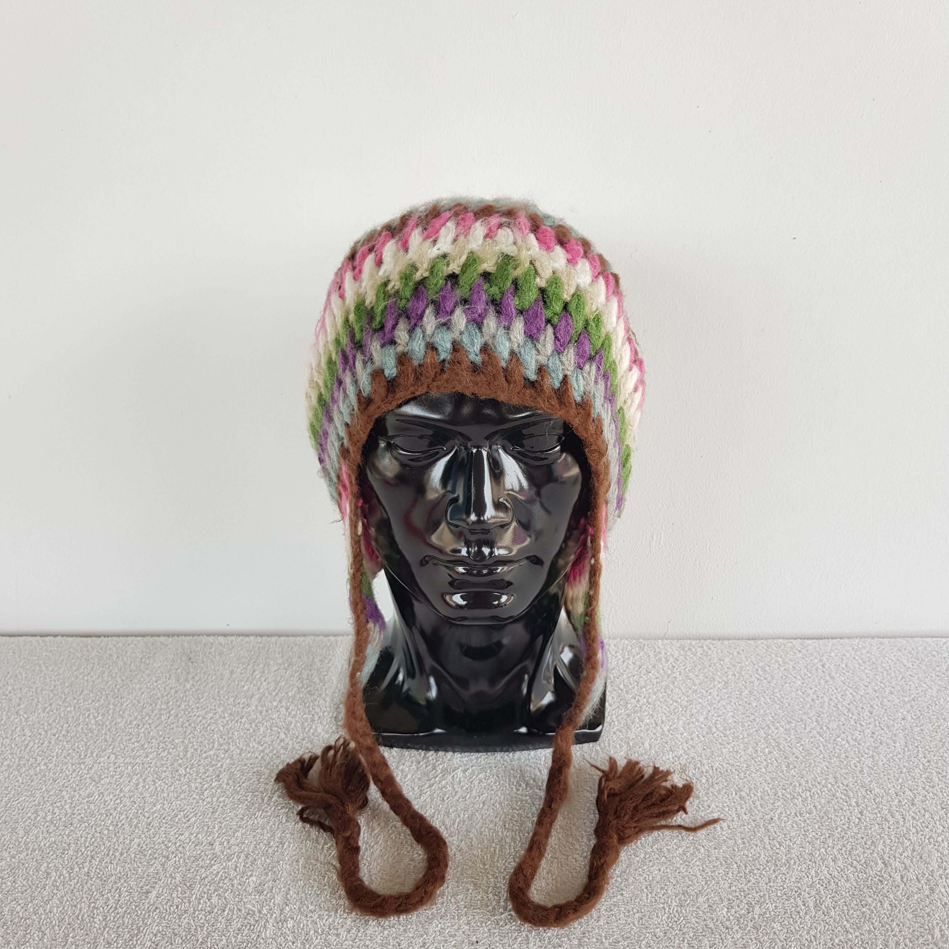 Other Vintage Japanese Earflap Beanie Ribbed Crochet Snow Cap Hat. Size ONE SIZE - 2 Thumbnail