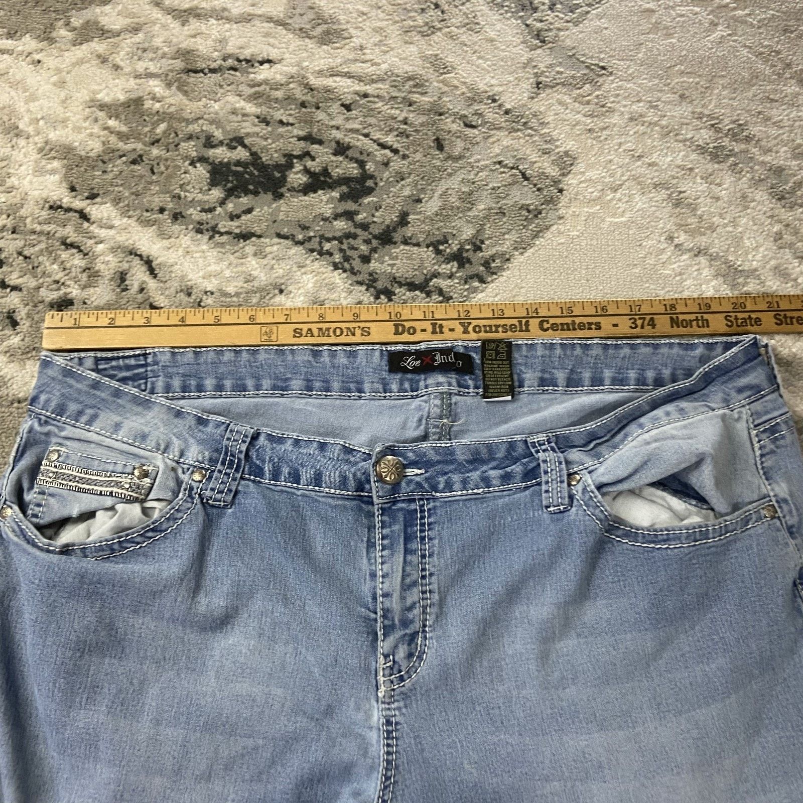 Indigo Love Indigo Capri Y2K Jeans Womens 22 Blue Stretch Embroide Size 22" - 6 Thumbnail