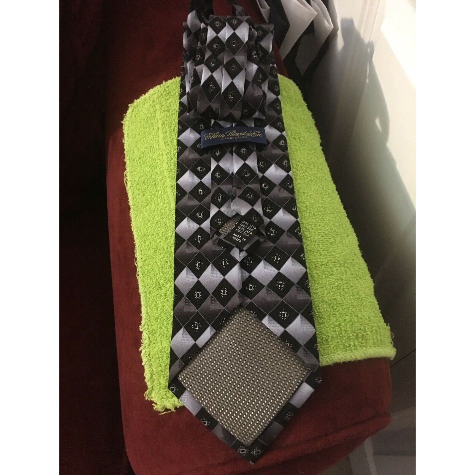Other CHAS REED & CO HANDMADE TIE Men’s Gray/ Black Diamond Silk T Size ONE SIZE - 4 Thumbnail