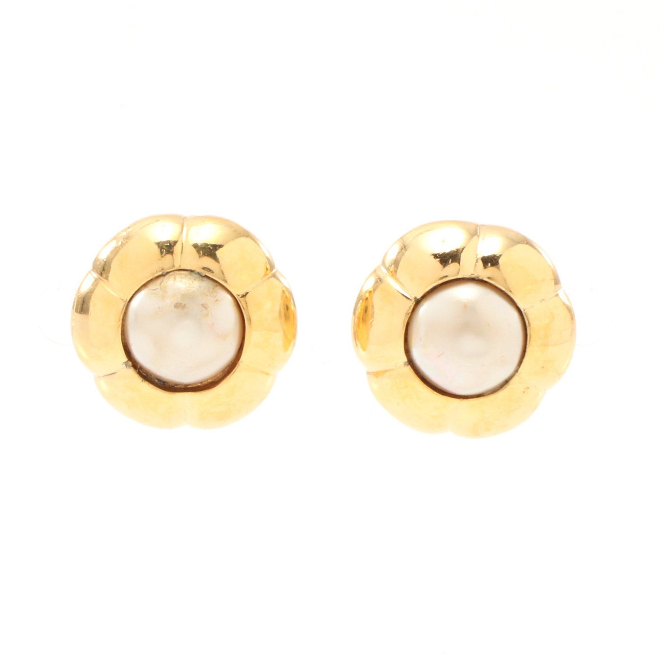 image of Chanel Coco Mark Earrings Gp Fake Pearl Gold Ivory Vintage, Women's