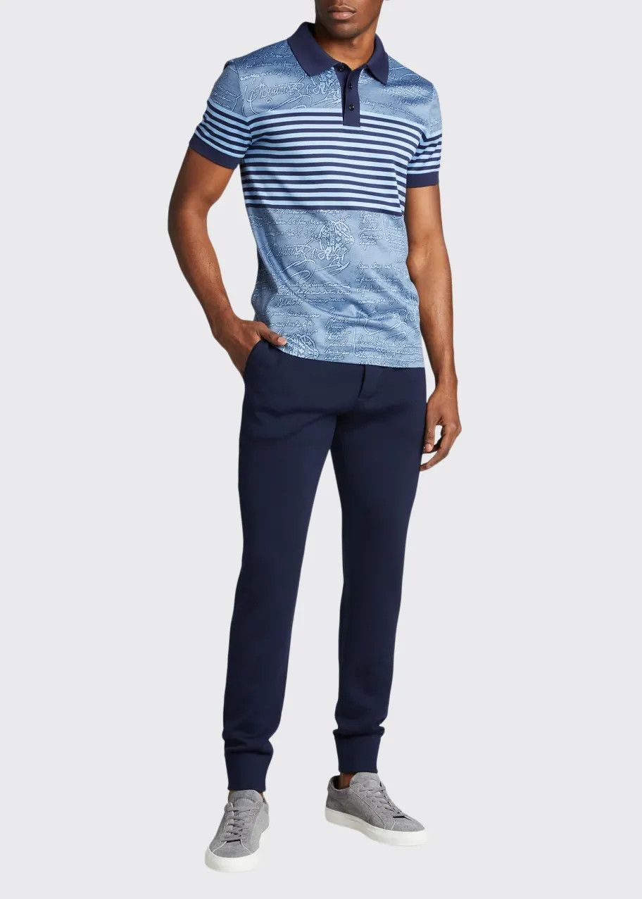 Berluti BERLUTI Striped Scritto blue majorelle cotton polo shirt M Size US M / EU 48-50 / 2 - 2 Thumbnail