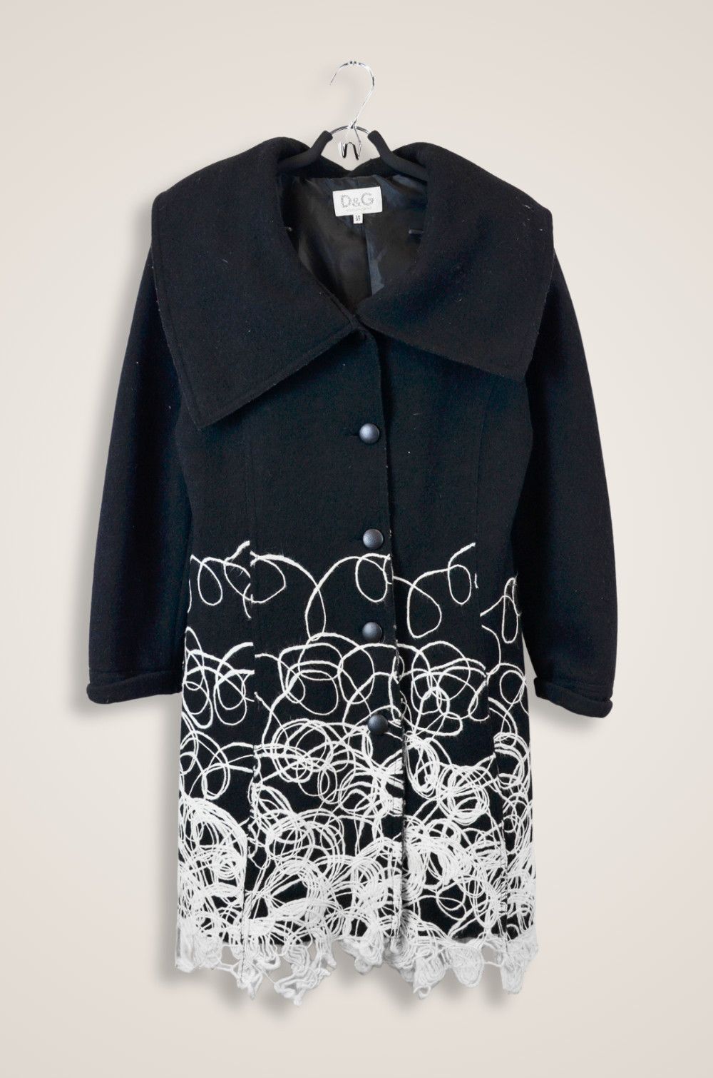 Dolce & Gabbana D&G Black Wool Embroidered Coat - Size IT42 Size M / US 6-8 / IT 42-44 - 1 Thumbnail