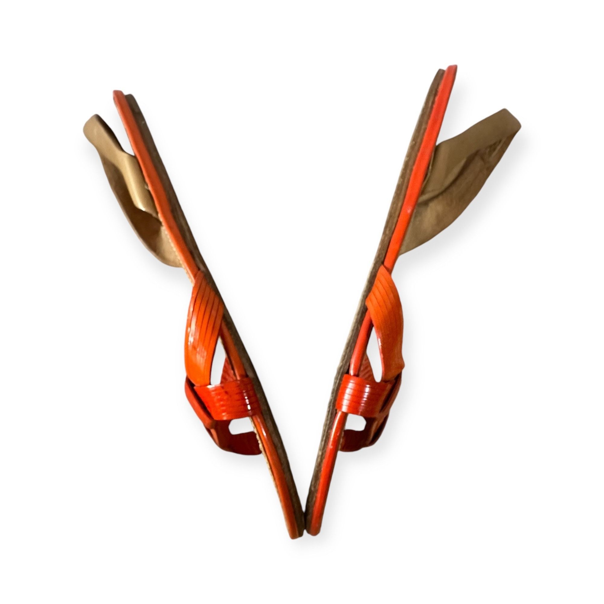 Prada Prada Flat Sling Back Sandal, Orange Patent, Size 38.5 EU Size US 8.5 / IT 38.5 - 10 Thumbnail