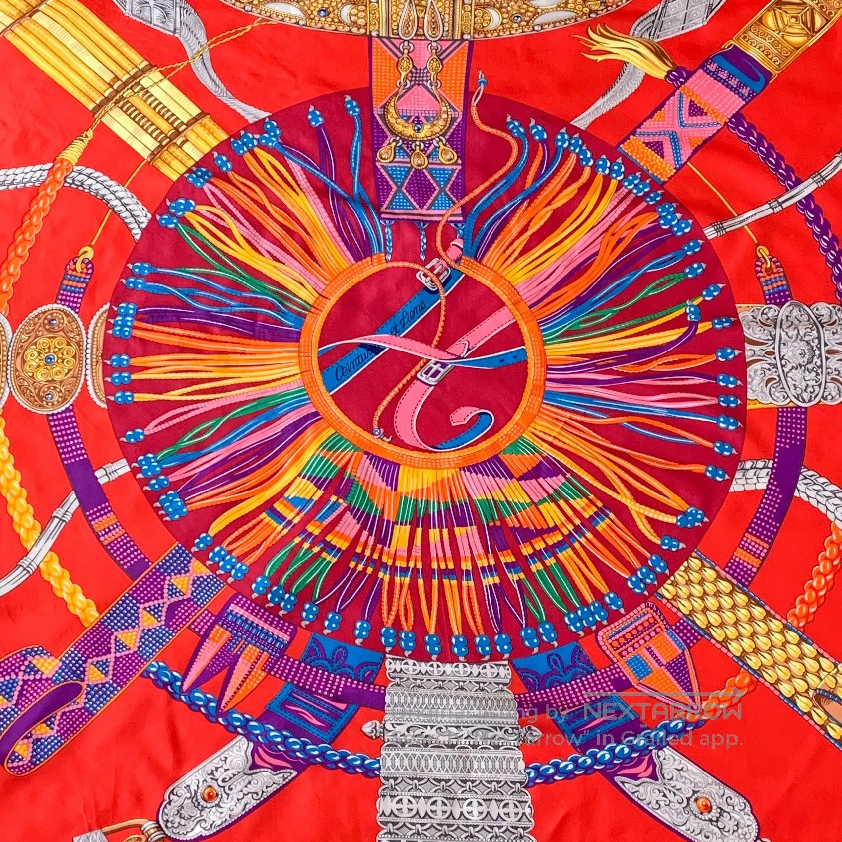 Hermes Hermes Red Bead Printed Silk Scarf| Size ONE SIZE - 3 Thumbnail