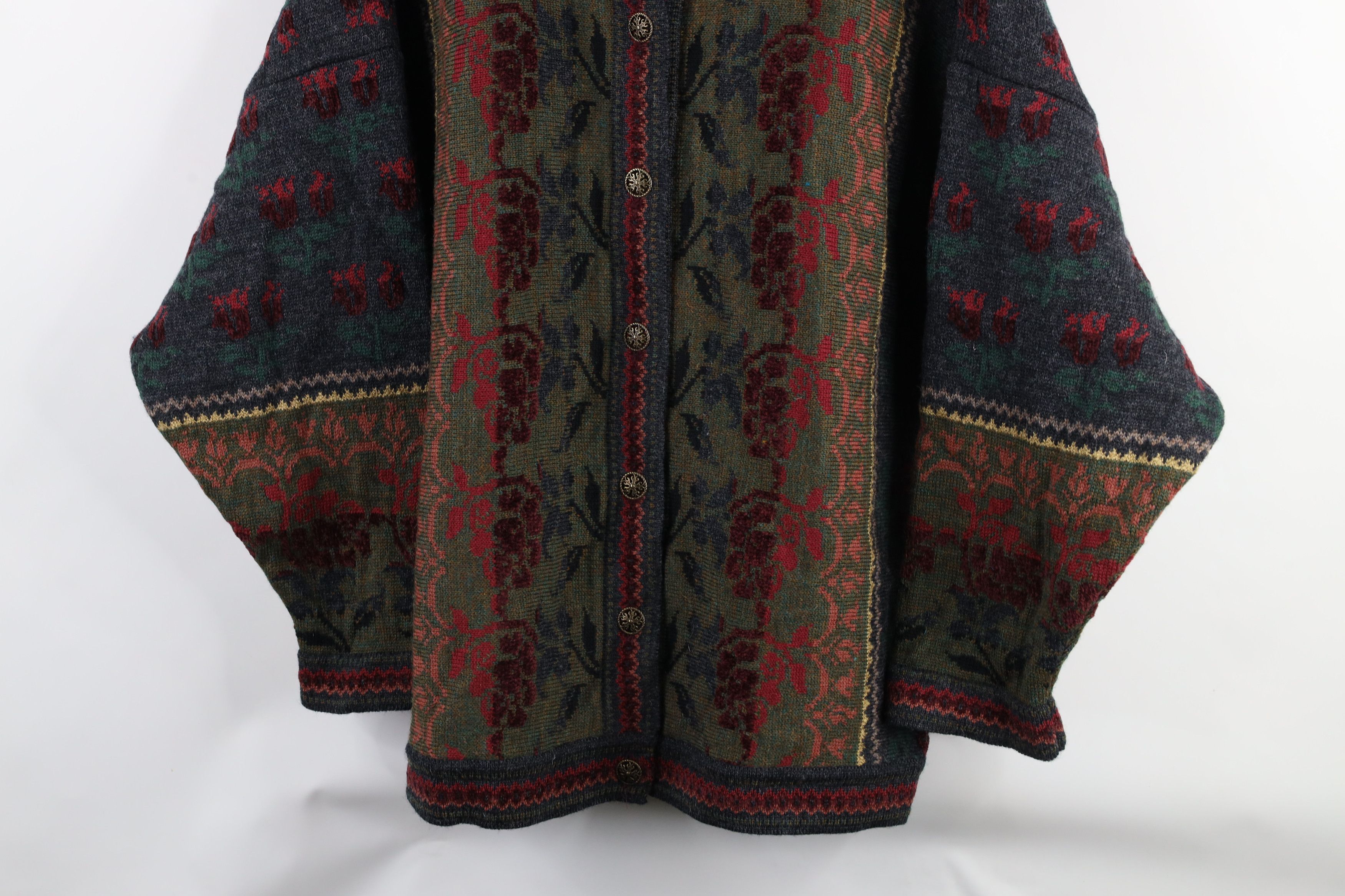 Vintage Vintage 90s Streetwear Knit Flower Tapestry Cardigan Sweater Size 3XL / US 20-22 - 3 Thumbnail