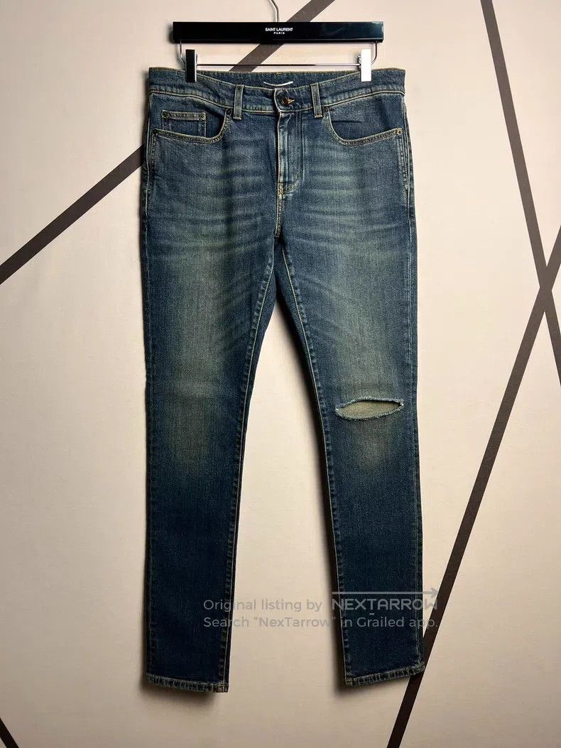 Saint Laurent Paris Saint Laurent Paris Deep Blue Single Knee Slash Destroyed Size US 32 / EU 48 - 1 Thumbnail
