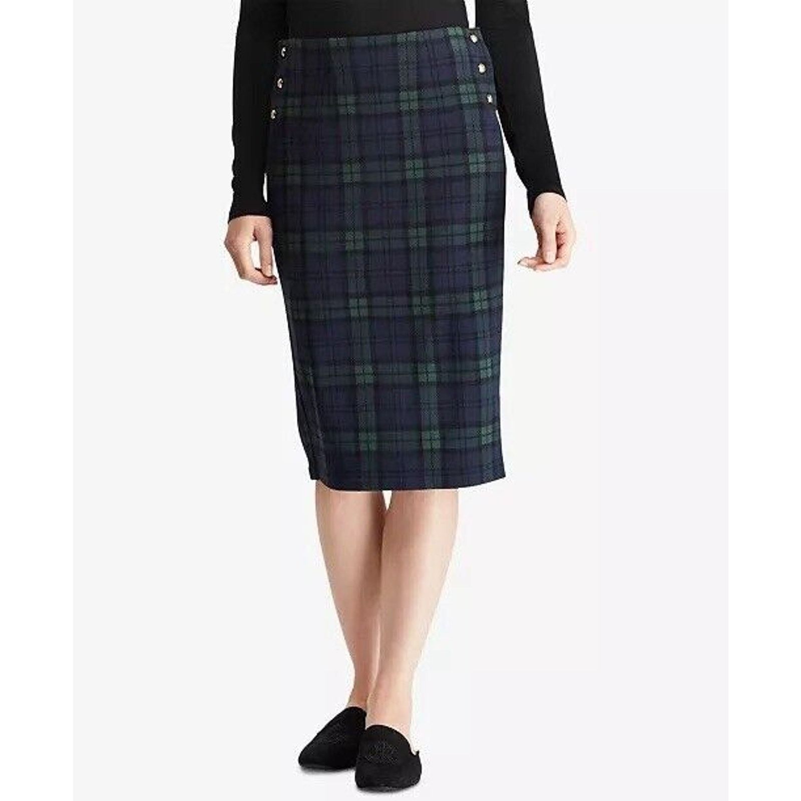 Ralph Lauren RALPH LAUREN Plaid Jacquard Pencil Skirt Gold Button Tartan Size 27" / US 4 / IT 40 - 1 Thumbnail