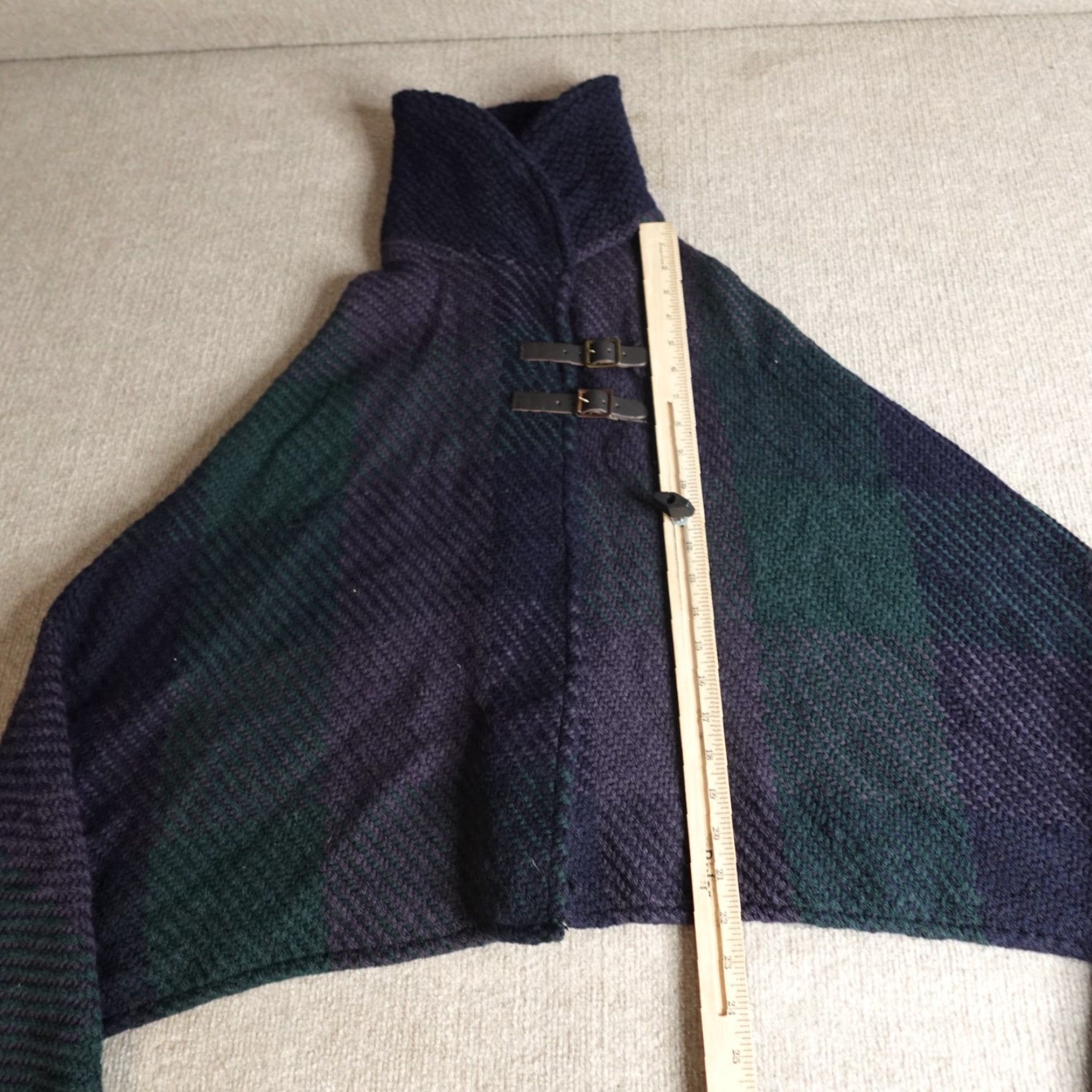 Vintage John Branigan Womens Sweater OS Blue Plaid Wool Cape Ireland Size ONE SIZE - 4 Thumbnail
