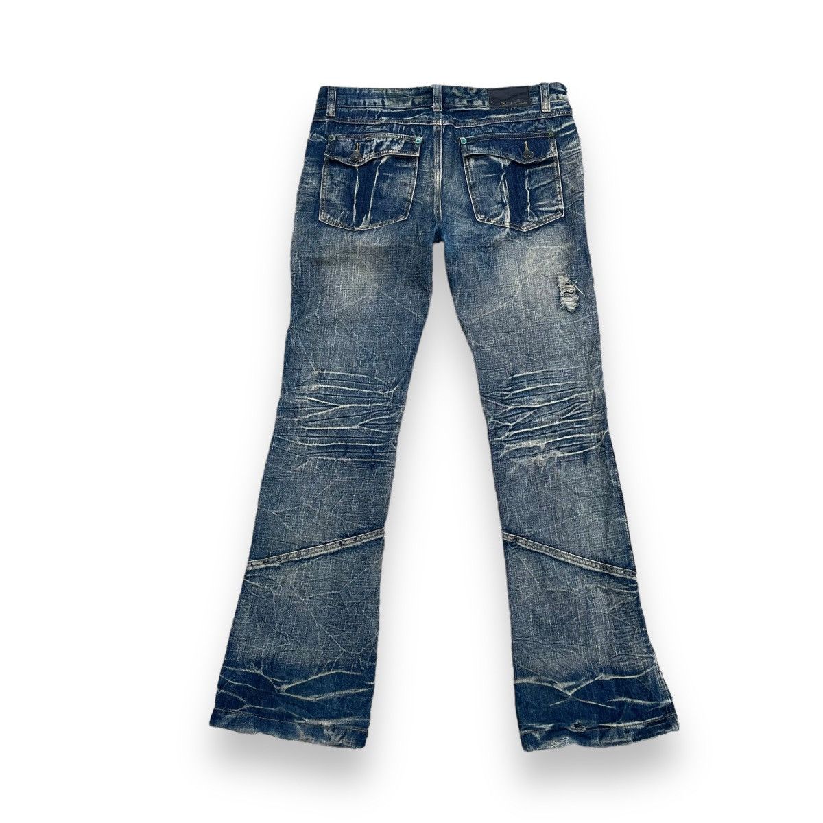 If Six Was Nine × Japanese Brand × Le Grande Bleu (L.G.B.) 🇯🇵 BLACK CROBON WASHED RUSTY FLARE DENIM PANTS Size US 34 / EU 50 - 2 Thumbnail