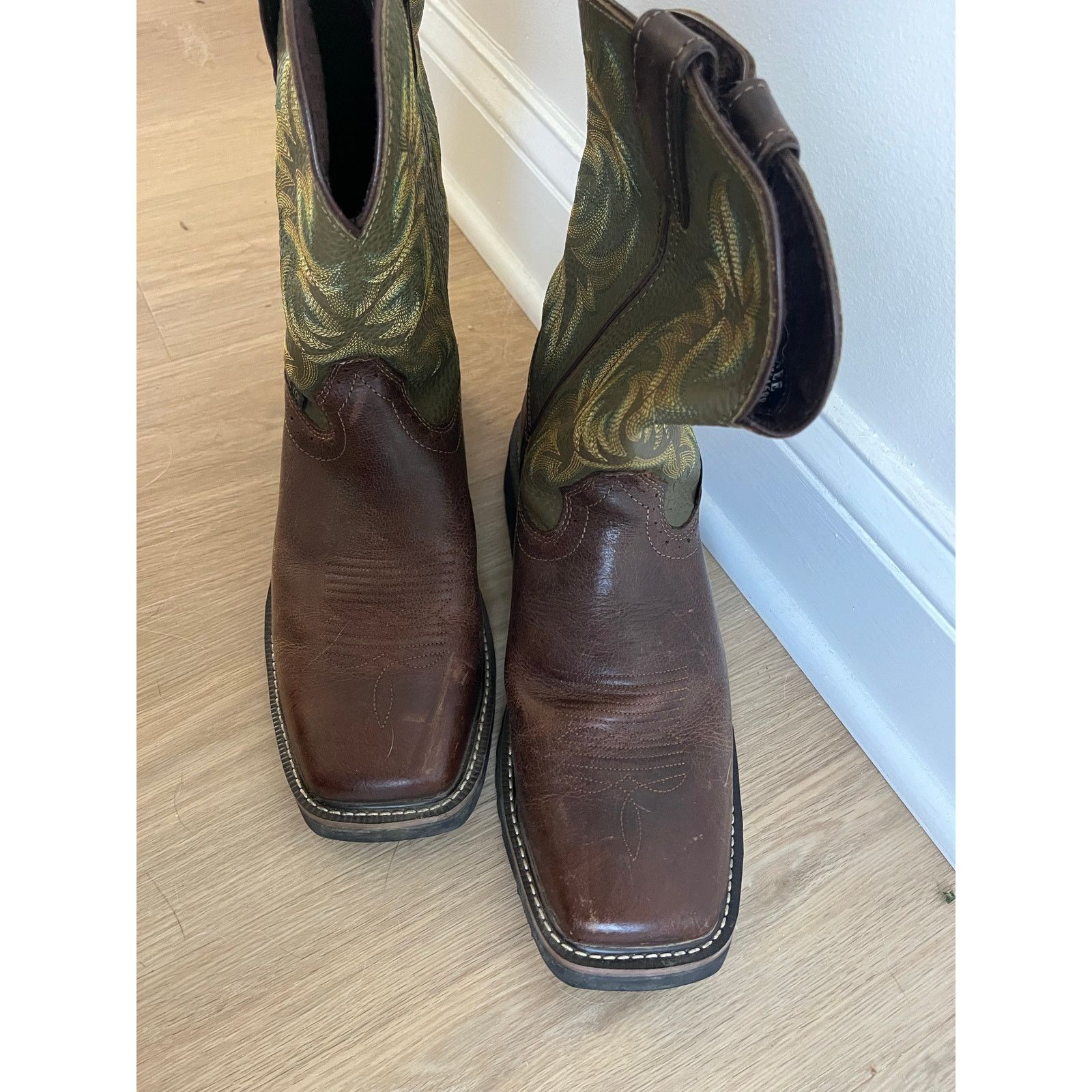 Justin Justin Men's Brown &Green Steel Toe Leather . Size 10.5 EE Size US 10.5 / EU 43-44 - 3 Thumbnail