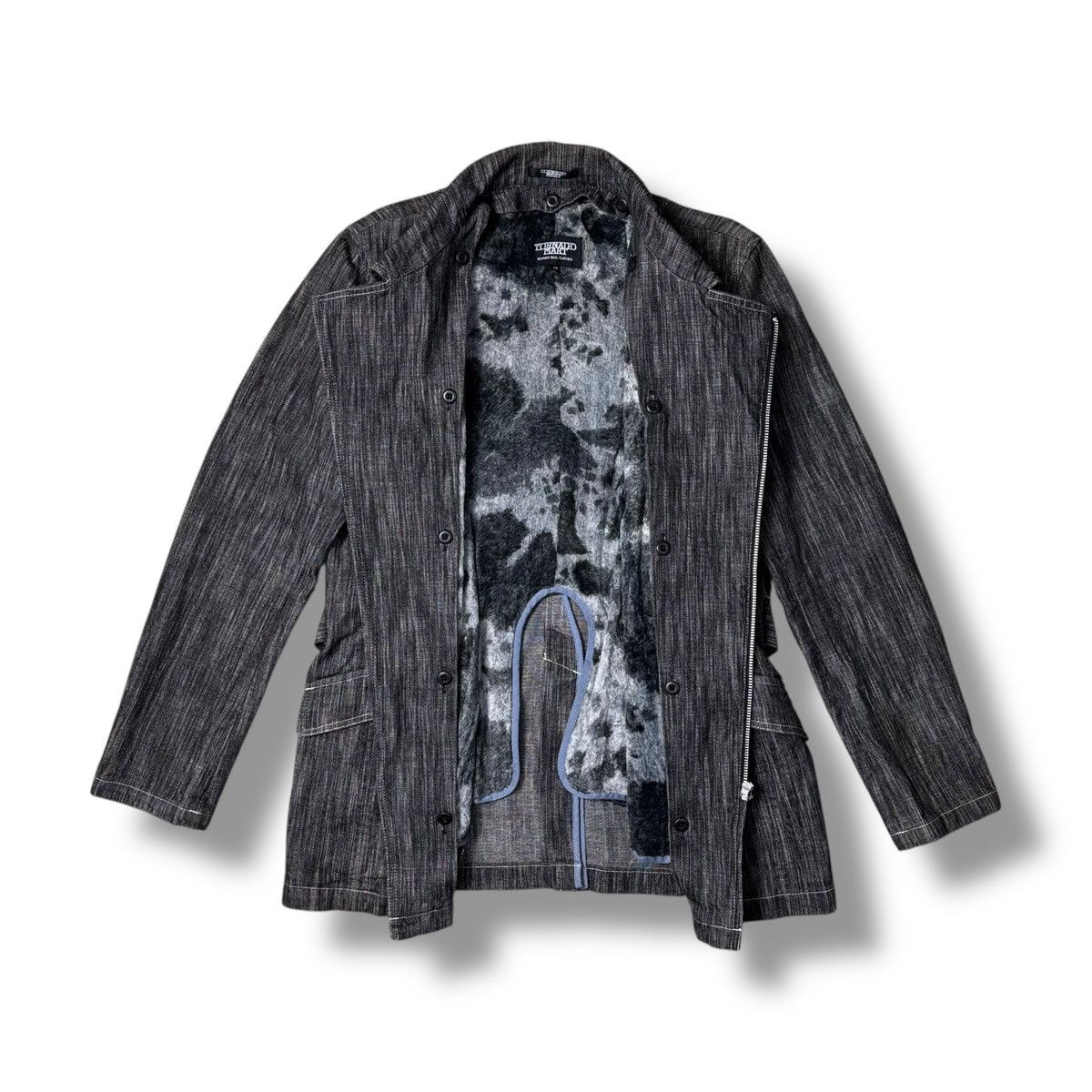 Tornado Mart Tornado Mart Japan Double Collar Zipper Belted Denim Coat Size US L / EU 52-54 / 3 - 5 Thumbnail