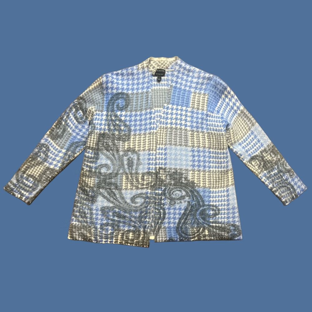 Talbots Talbots Cardigan Shirt Women Open Paisley Houndstooth Merino Wool Large Blue Size L / US 10 / IT 46 - 1 Thumbnail