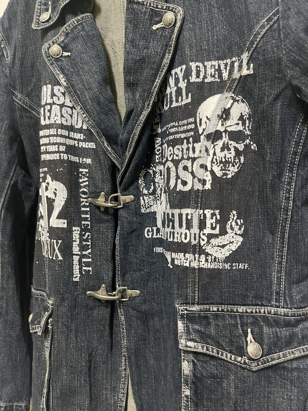 Japanese Brand Funky Devil Skull Printed Denim Jacket Blazer Size US XL / EU 56 / 4 - 7 Thumbnail