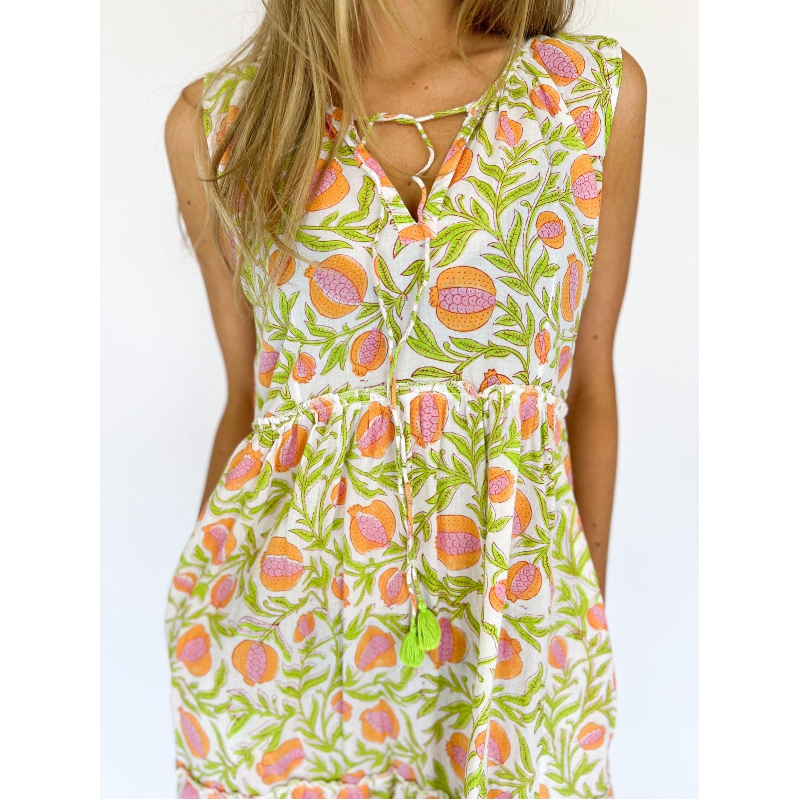 Vintage VTG 70s Boho Prairie Maxi Sleeveless Cotton Pomegranate Size M / US 6-8 / IT 42-44 - 3 Thumbnail