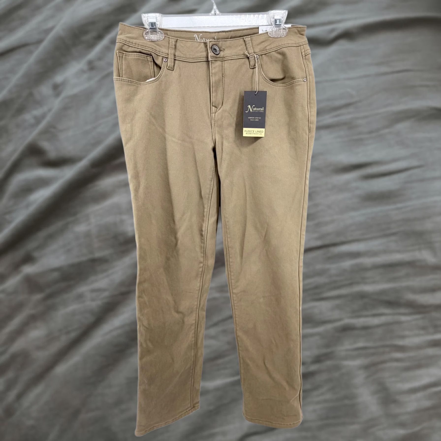 Natural Reflections Pants Womens Size 6 Khaki Straight Leg Stretch Fleece Lined in Silver, Women's (Size 28)