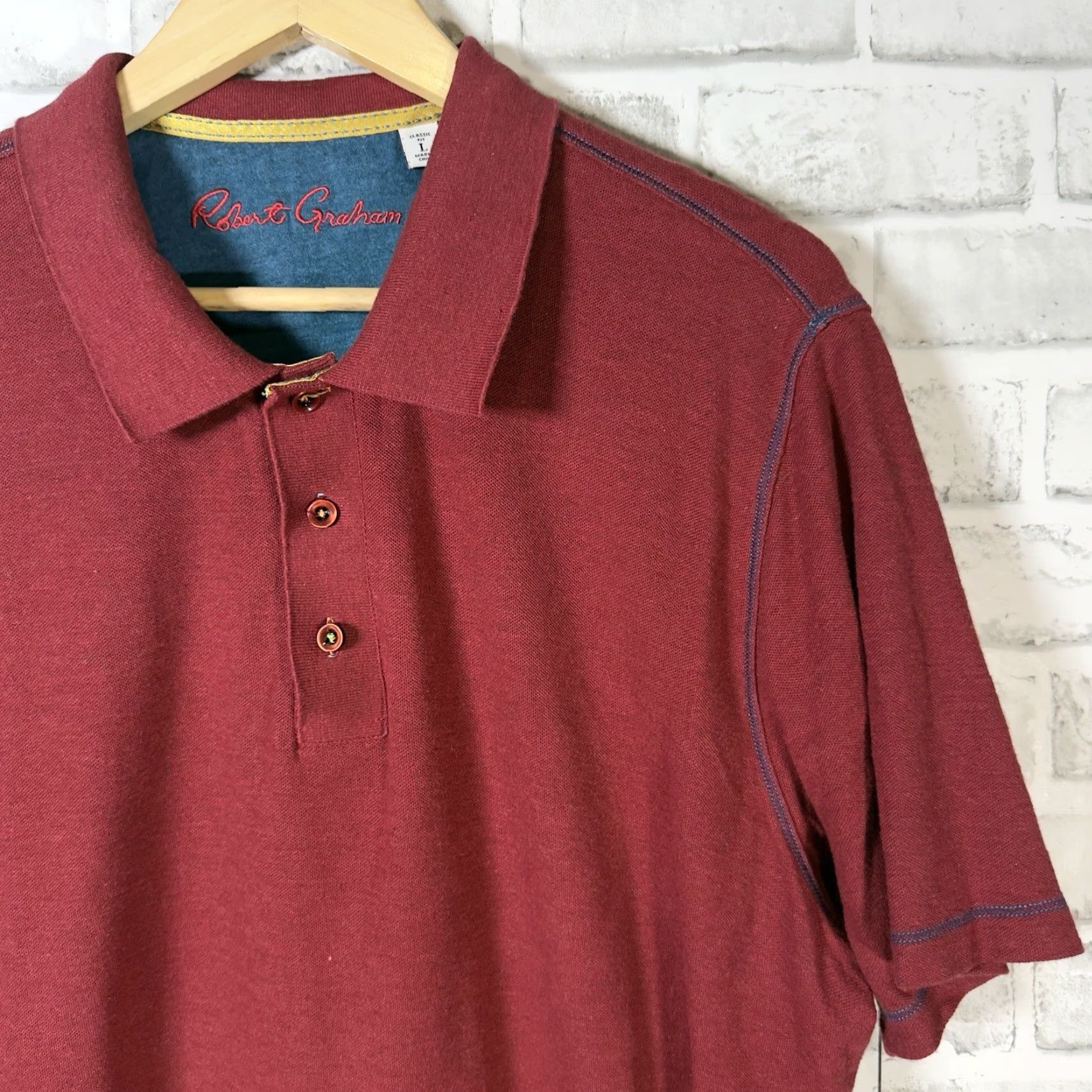 Robert Graham Robert Graham Polo Shirt Red Cotton Blend Classic Fit Mens Size L Size US L / EU 52-54 / 3 - 2 Thumbnail