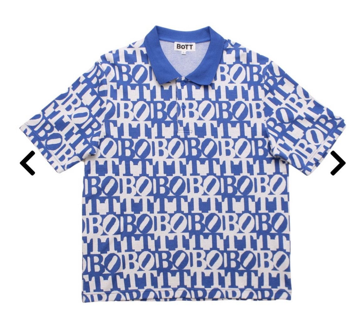 Japanese Brand BoTT polo T-Shirt blue Square Logo / Jacquard Polo 