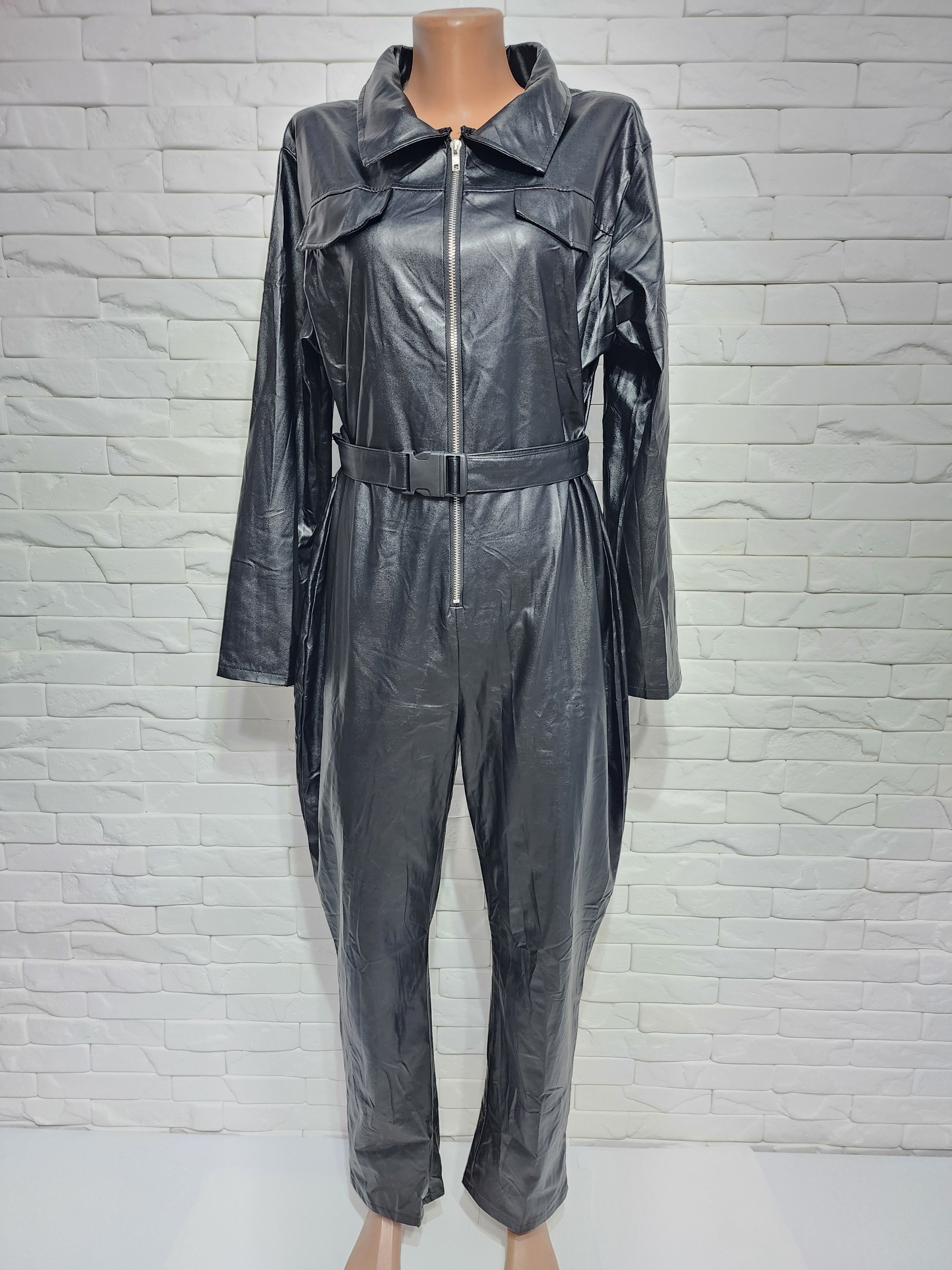 Other Women's black jumpsuit made of artificial leather. Size 40" / US 18 - 1 Thumbnail