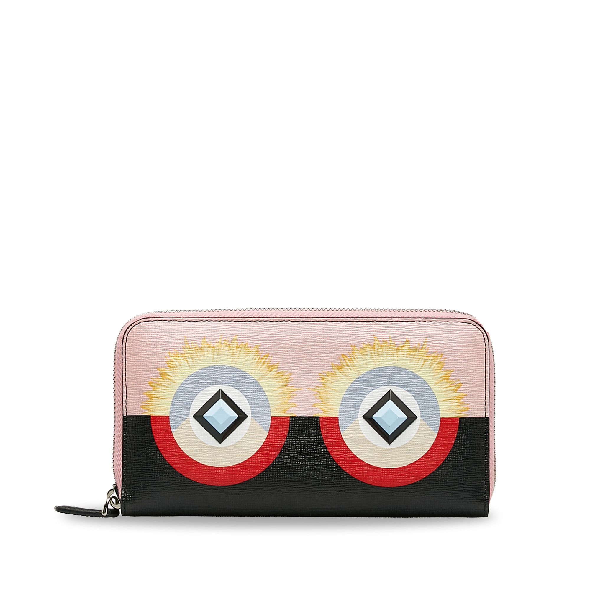 image of Fendi Monster Zip Around Wallet in Pink, Women's