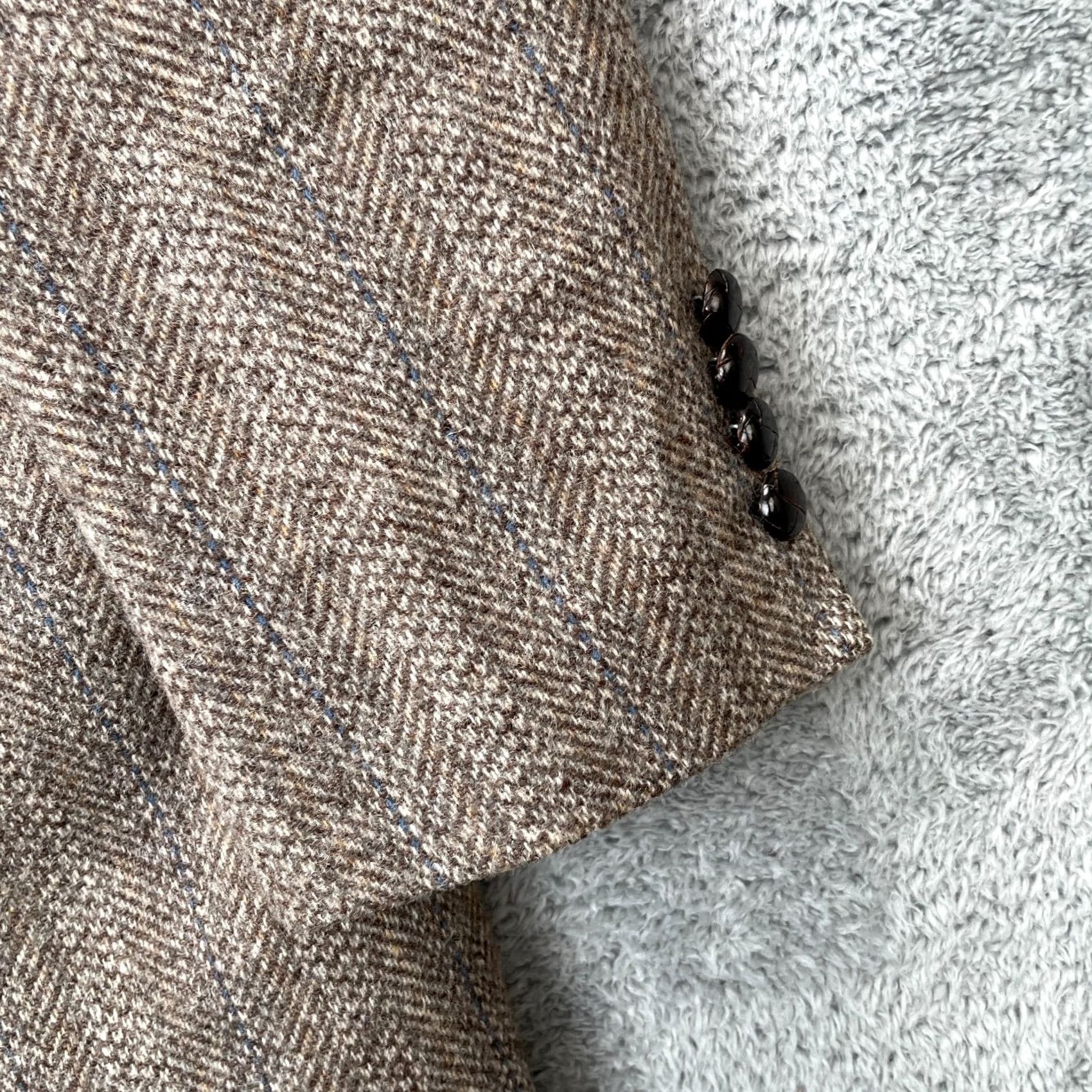 Vintage VTG Tweed Jacket Men L Brown Herringbone Wool Blazer 2 Piece Notch Lapel Single-Breasted 4-Button Size 42R - 2 Thumbnail