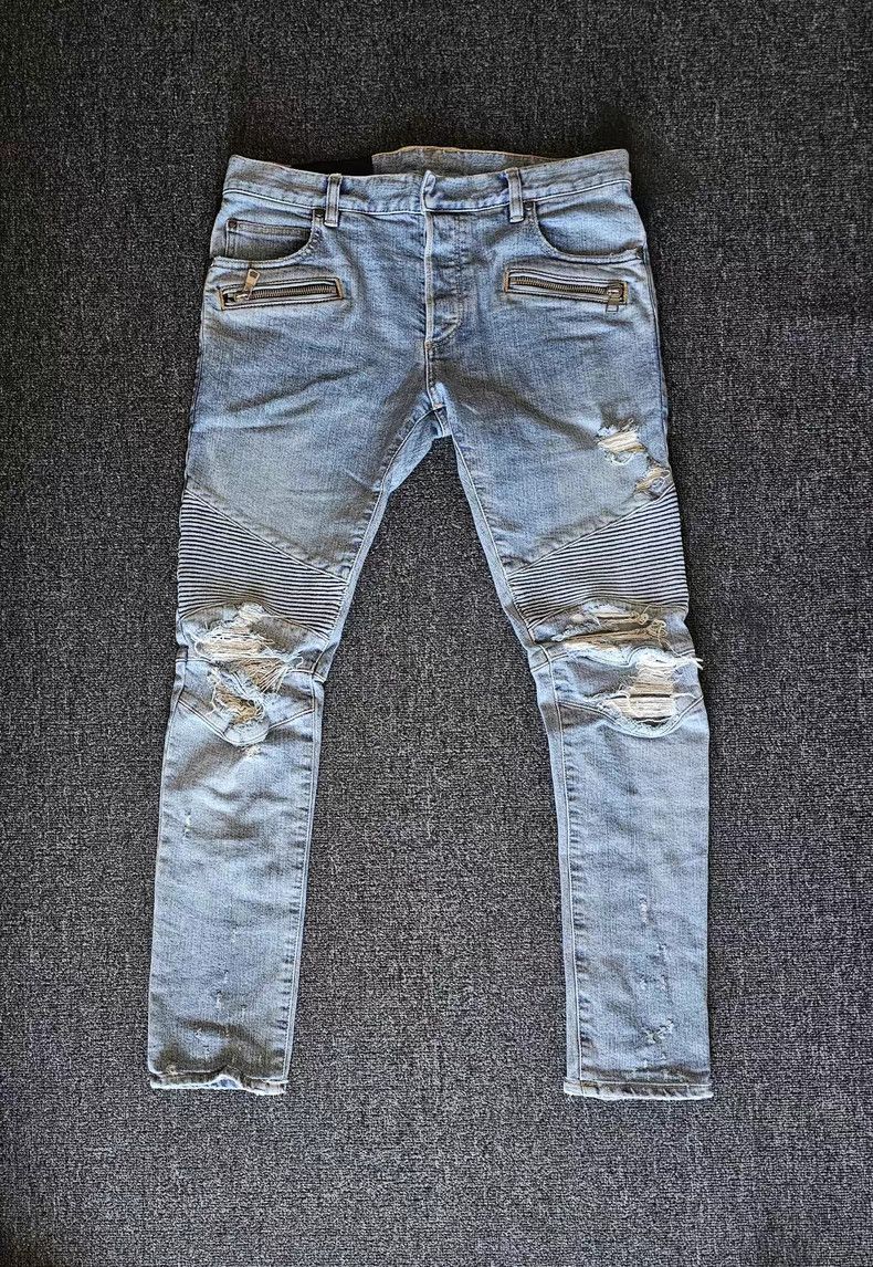 Balmain Balmain Men's Distressed Biker Jeans Size US 31 - 1 Thumbnail