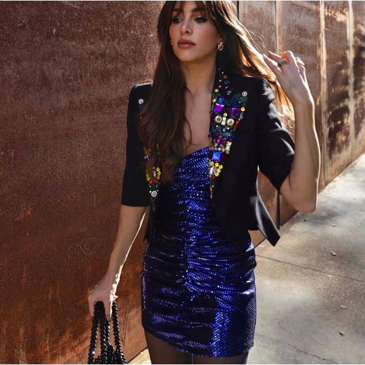 Zara ZARA BLOGGER FAVORITE SPARKLY DRAPED DRESS INK BLUE Size S / US 4 / IT 40 - 2 Thumbnail