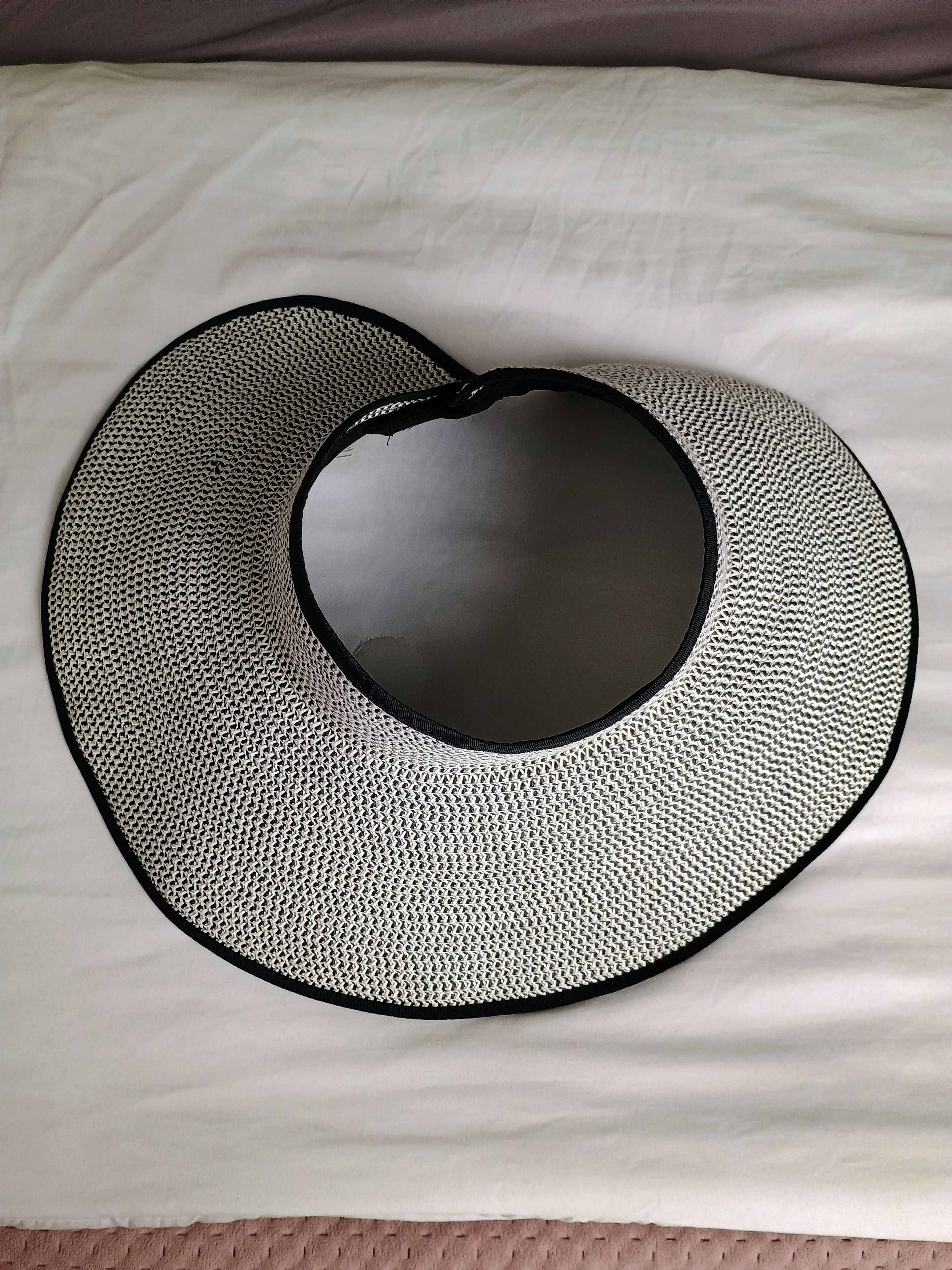 Other Sun Visor 100% Paper Straw Floppy Hat | Black and White Size ONE SIZE - 1 Thumbnail