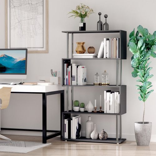 Designer × Homemade Modern S-Shaped 5 Tier Room Dividing Bookcase Wooden Storage Size US L / EU 52-54 / 3 - 7 Thumbnail