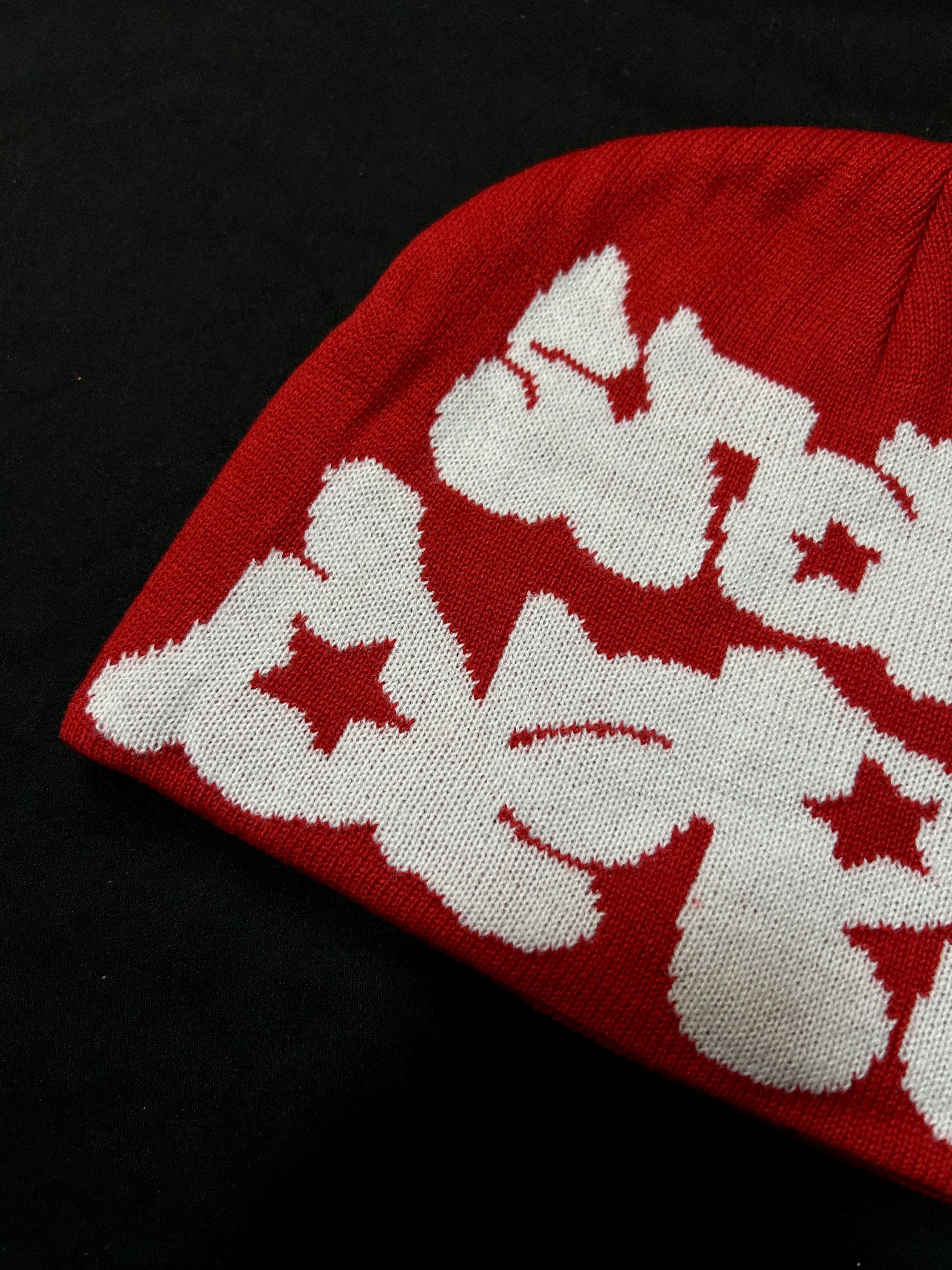 Japanese Brand Deadstock Star Dept Logo No Cuff Knit Red Beanie Hats OS Size ONE SIZE - 2 Thumbnail