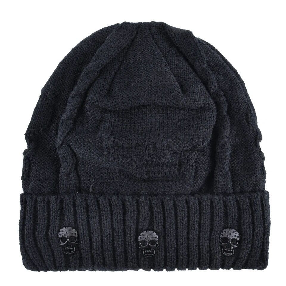Japanese Brand Black Skull y2k Beanie Size ONE SIZE - 1 Thumbnail