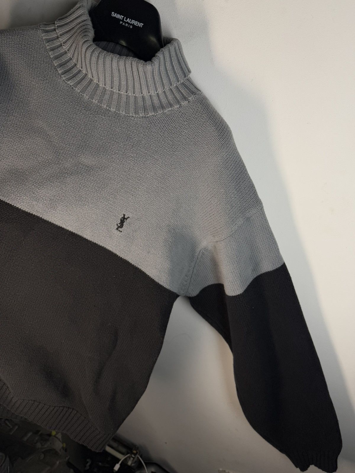 Yves Saint Laurent Grey/Black YSL Sweater Turtleneck Knit Size US XL / EU 56 / 4 - 14 Thumbnail