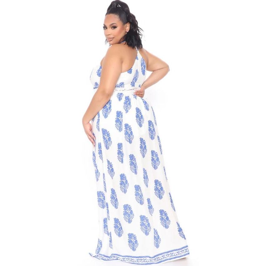 Other Fashion Nova Holy Slit Dress in Royal Blue/White - 2X Size XXL / US 16-18 / IT 52-54 - 2 Thumbnail