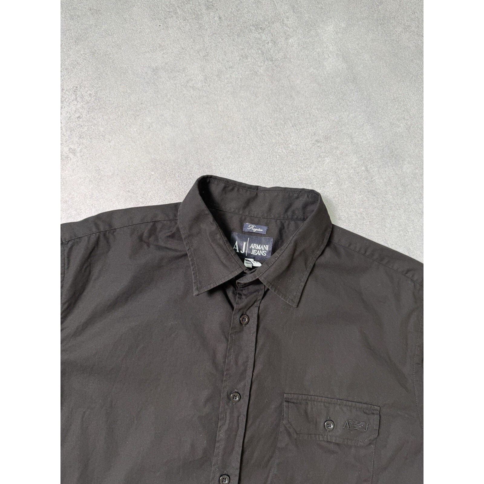 Armani × Armani Collezioni Vintage Armani Jeans Button up Short Sleeve Shirt Black Size US XL / EU 56 / 4 - 6 Thumbnail