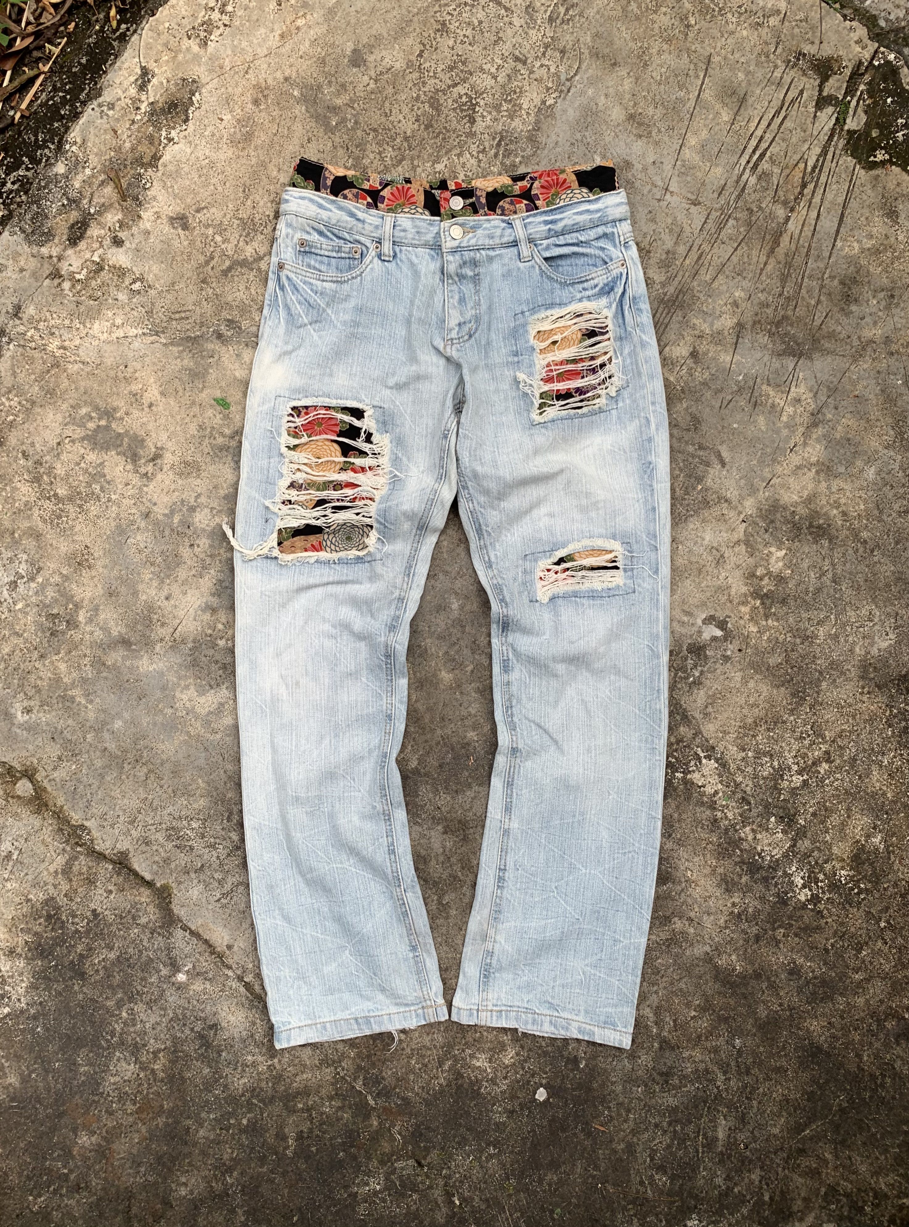Japanese Brand Vintage Japanese Brand Shashiko DoubleWaist Distressed Jeans Size 29" - 1 Thumbnail