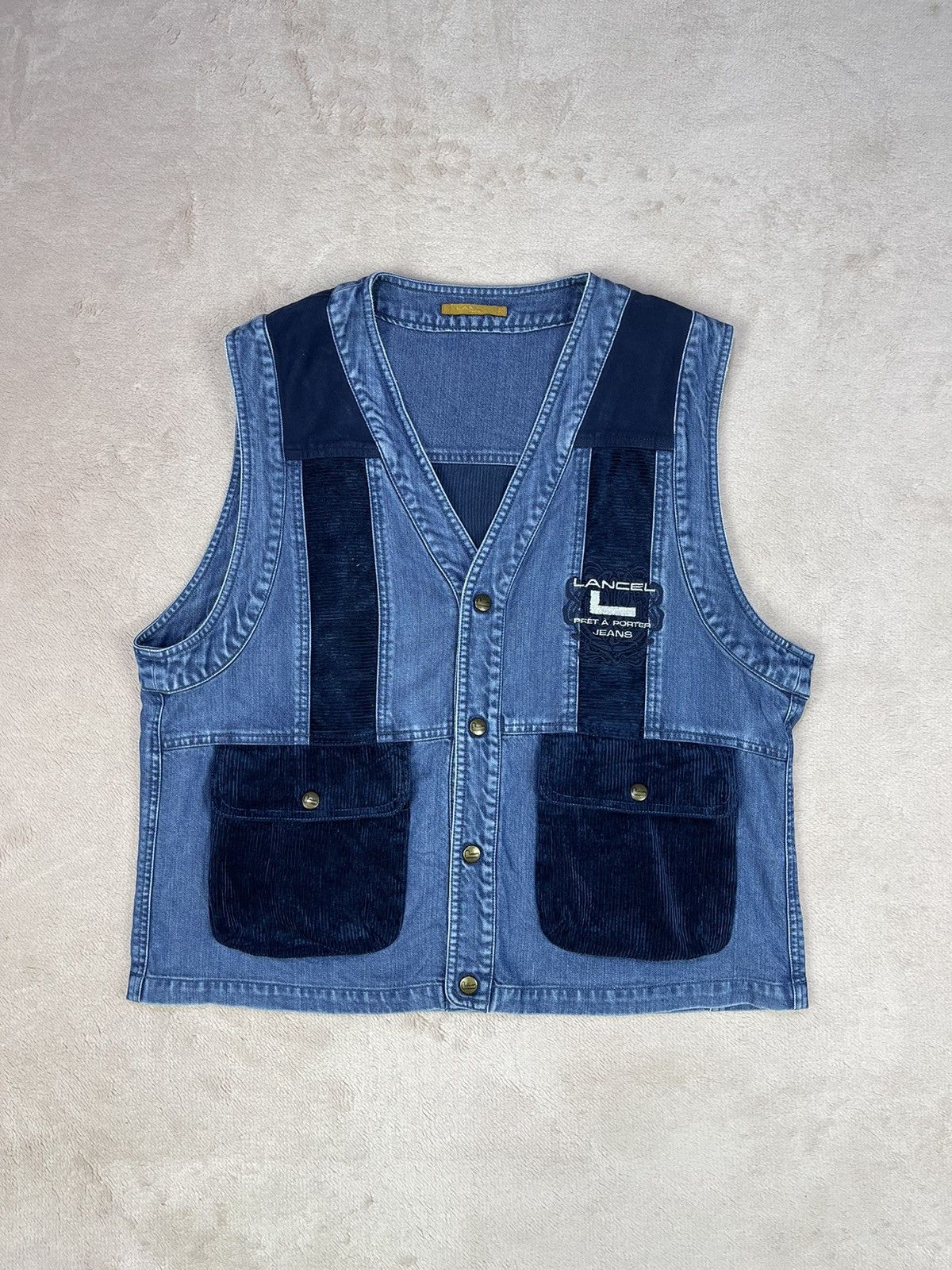 Lancel Vintage LANCEL Embroidered Logo Denim Vest Size US L / EU 52-54 / 3 - 1 Thumbnail